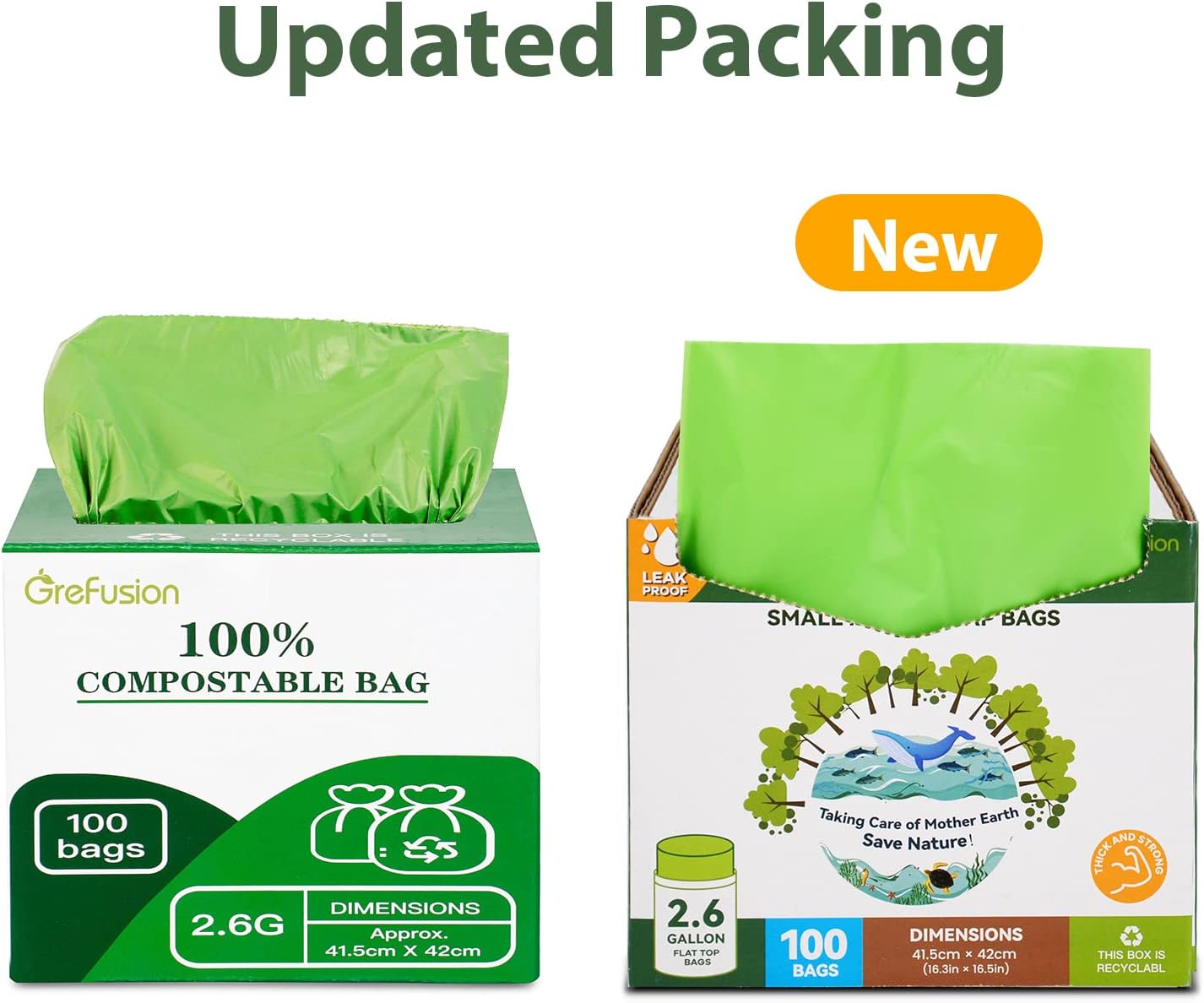Compostable Bags for Kitchen Compost Bin, 1.2 Gallon, 125 Count, Certified by BPI and ASTM, Leakproof and Odor Control