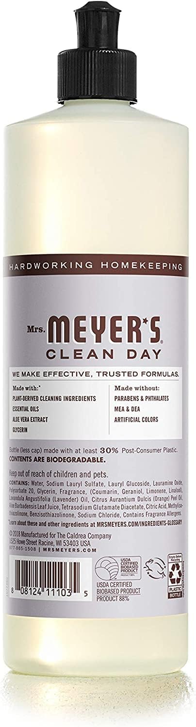 MRS. MEYER'S CLEAN DAY Liquid Dish Soap, Biodegradable Formula, Basil, 16 fl. oz - Pack of 3