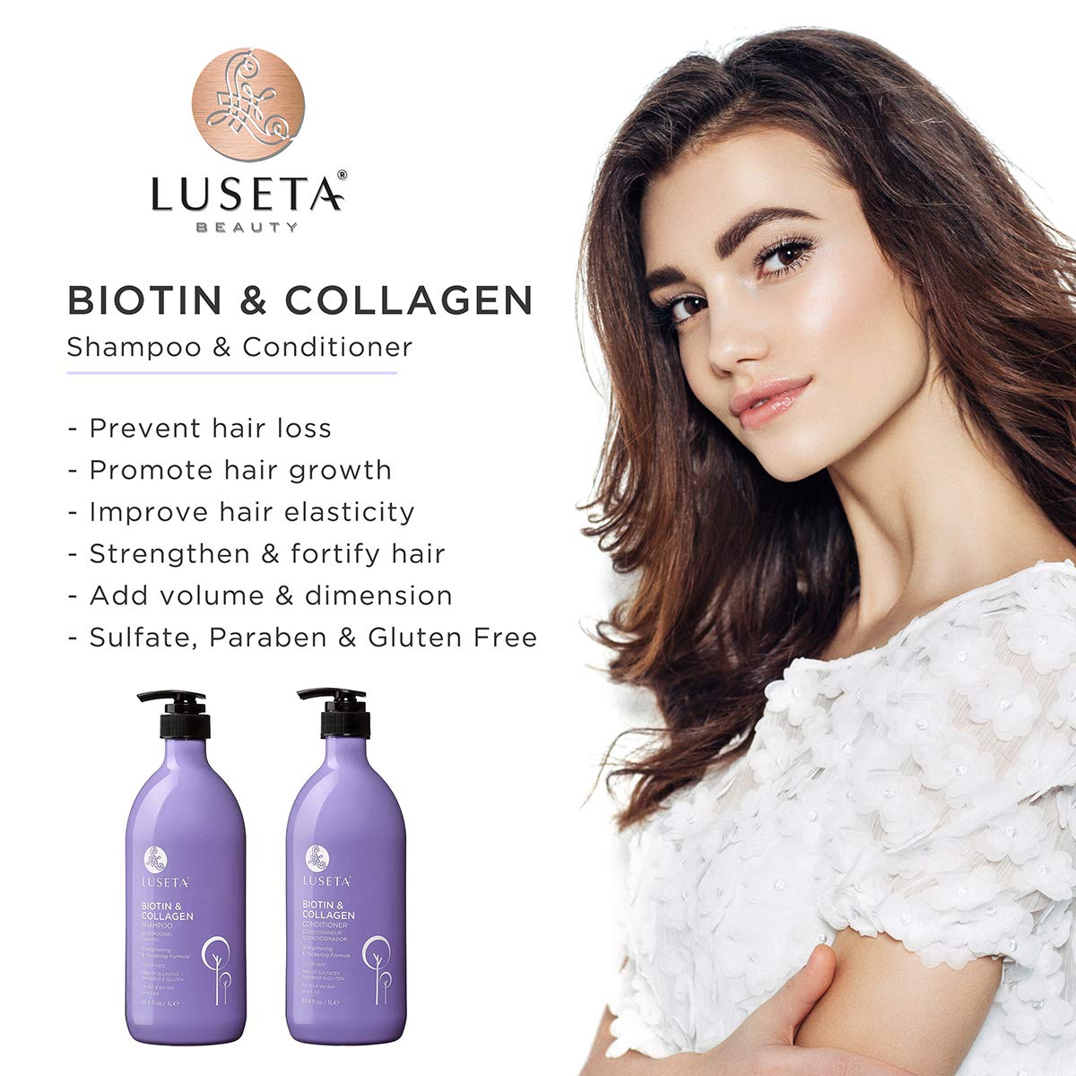 Luseta Biotin Shampoo and Conditioner for HairGrowth - Thickening Shampoo for Thinning Hair andHair Loss - Infused with Argan Oil to Repair DamagedDry Hair - Sulfate Free Paraben Free-2 x 16.9 fl oz