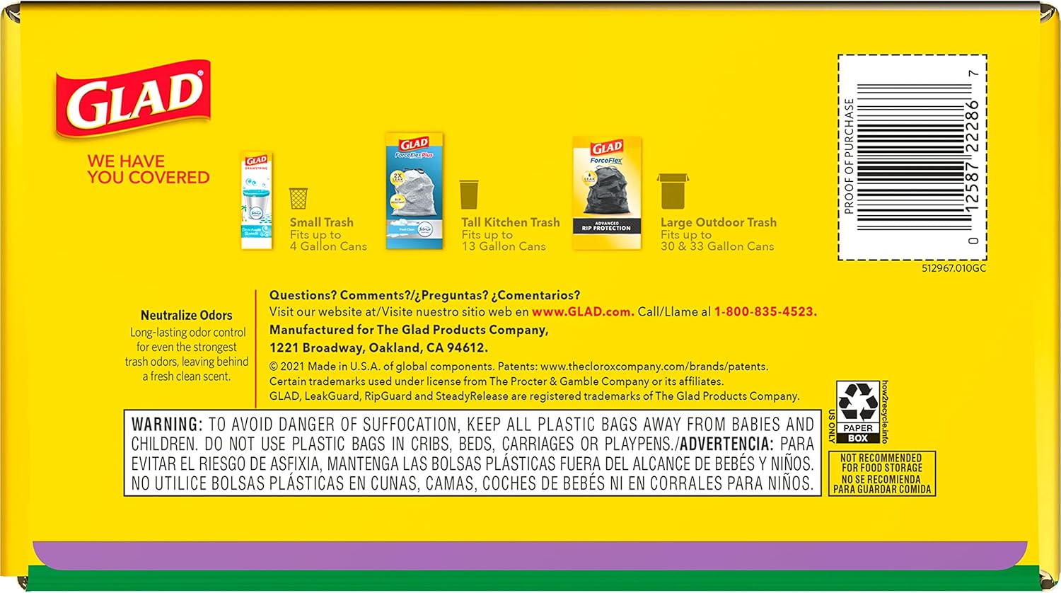 Glad ForceFlex Tall Kitchen Trash Bags, 13 Gal, Gain Original with Febreze, 110 Ct (Pack May Vary)