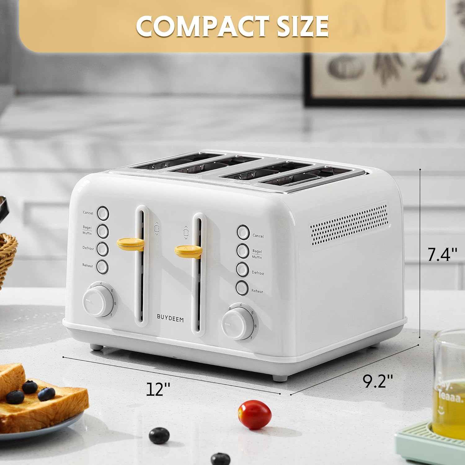 BUYDEEM DT620 2-Slice Toaster, Extra Wide Slots, Retro Stainless Steel with High Lift Lever, Bagel and Muffin Function, Removal Crumb Tray, 7-Shade Settings,Stainless Steel