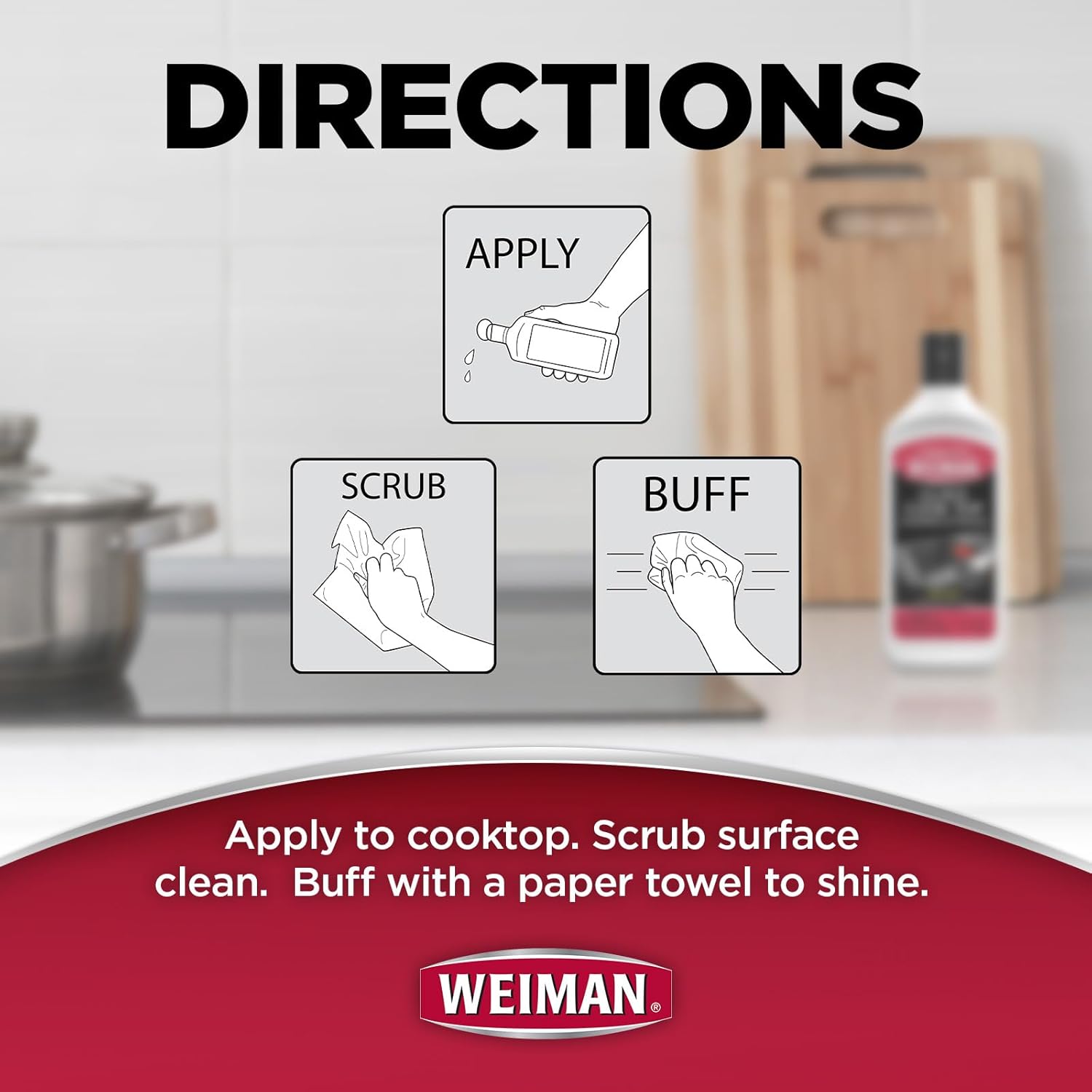 Weiman Cooktop and Stove Top Cleaner Kit - Glass Cook Top Cleaner and Polish 10 oz. Scrubbing Pad, Cleaning Tool, Razor, Scraper