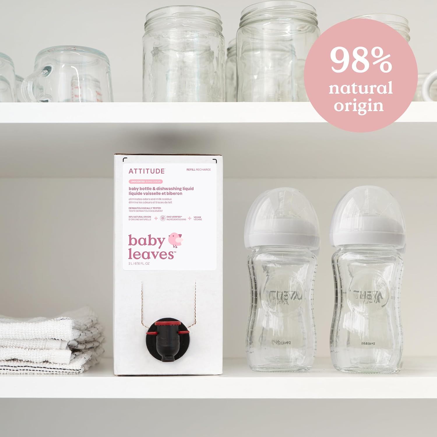 ATTITUDE Baby Dish Soap and Bottle Cleaner, EWG Verified Dishwashing Liquid, No Added Dyes or Fragrances, Tough on Milk Residue and Grease, Vegan, Unscented, 33.8 Fl Oz