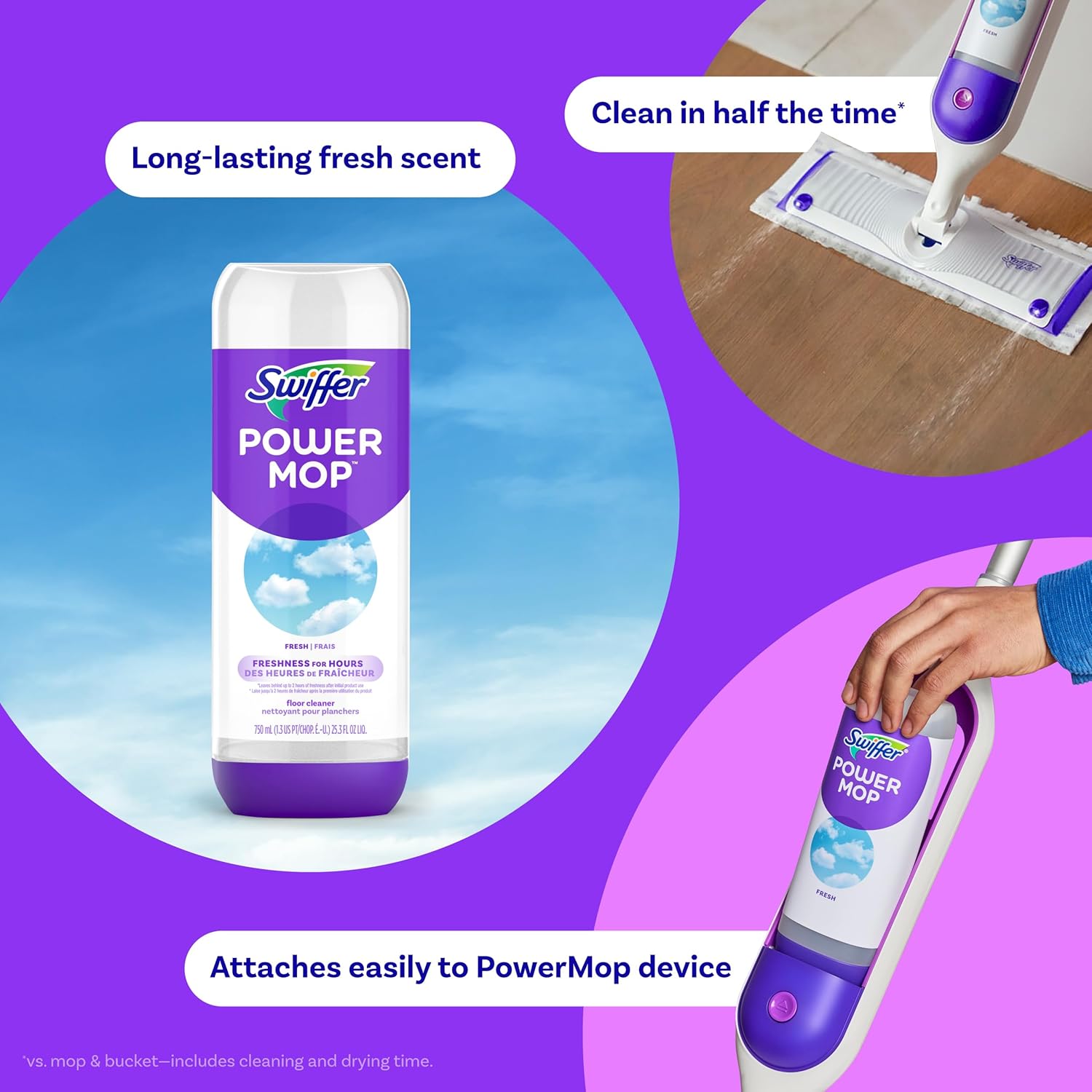 Swiffer PowerMop Floor Cleaning Solution with Fresh Scent, 25.3 fl oz, 2 Pack