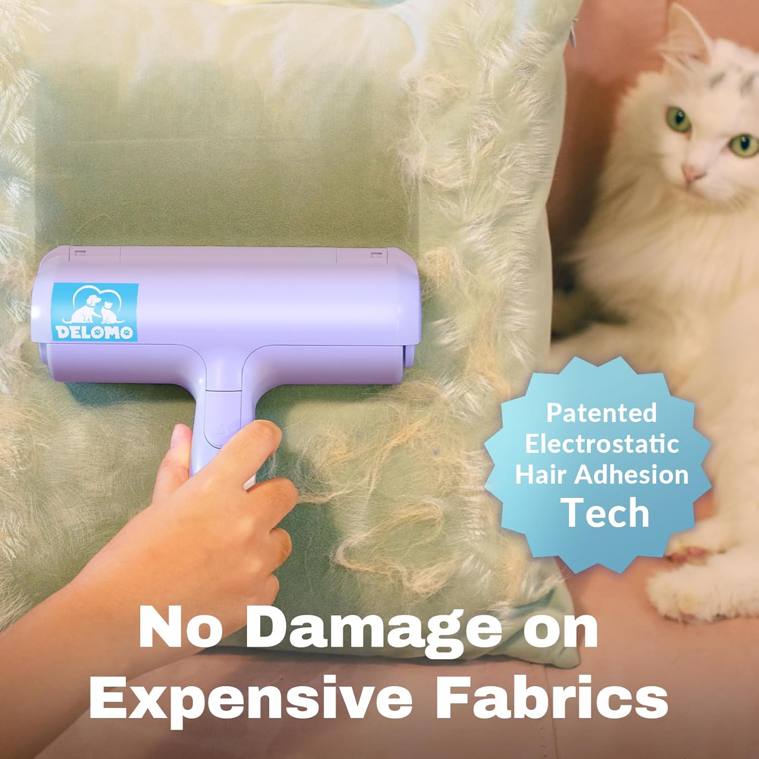 DELOMO Pet Hair Remover - Lint Roller for Pet Hair - Cat and Dog Hair Remover for Couch, Furniture, Carpet, Car Seat, Reusable Roller W/Self-Cleaning Base - Upgraded Animal Fur Removal Tool