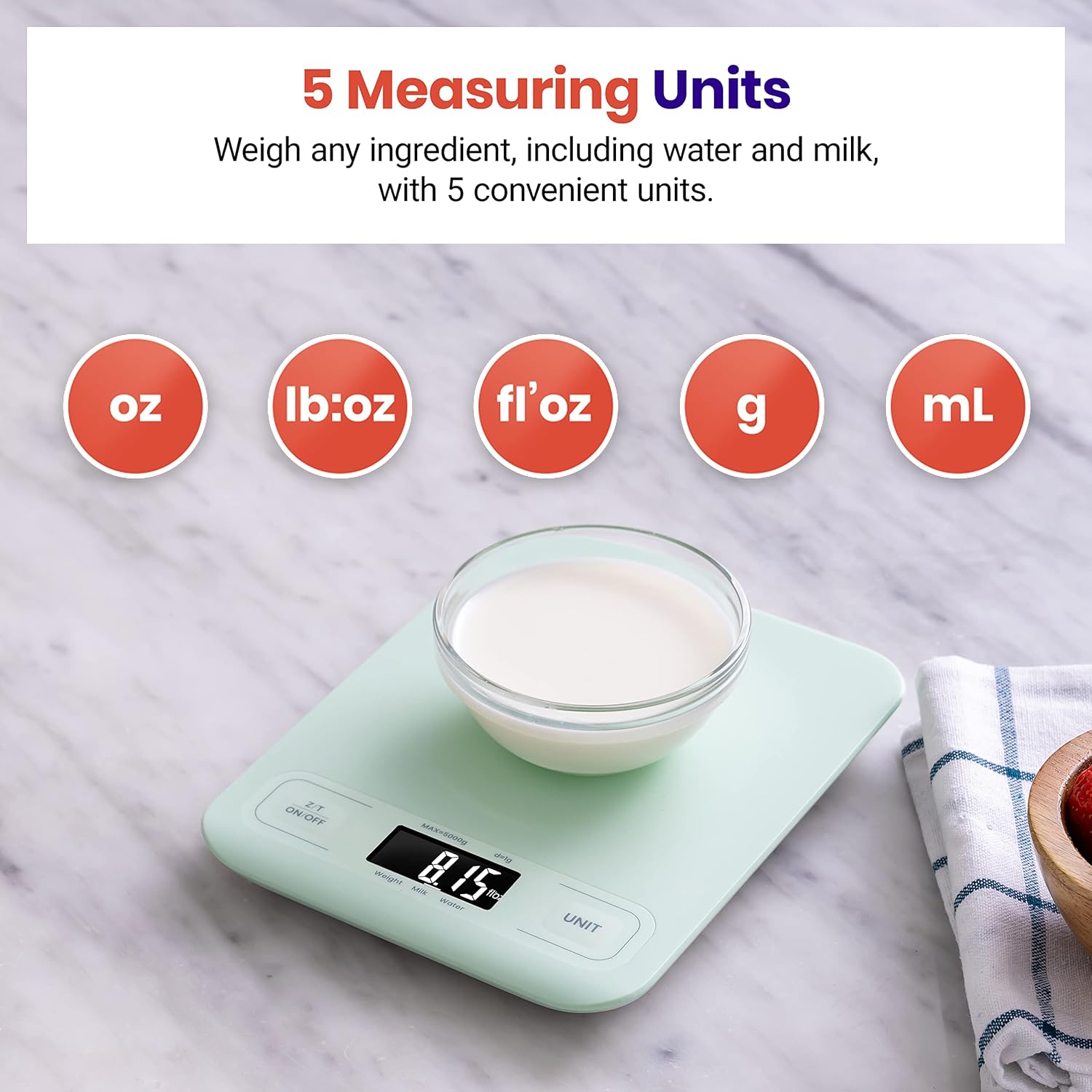 Etekcity Food Kitchen Scale, Digital Grams and Ounces for Weight Loss, Baking, Cooking, Keto and Meal Prep, LCD Display, Medium, 304 Stainless Steel