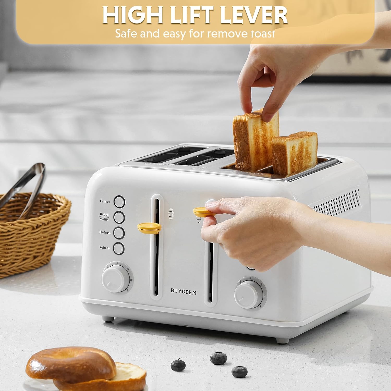 BUYDEEM DT620 2-Slice Toaster, Extra Wide Slots, Retro Stainless Steel with High Lift Lever, Bagel and Muffin Function, Removal Crumb Tray, 7-Shade Settings,Stainless Steel