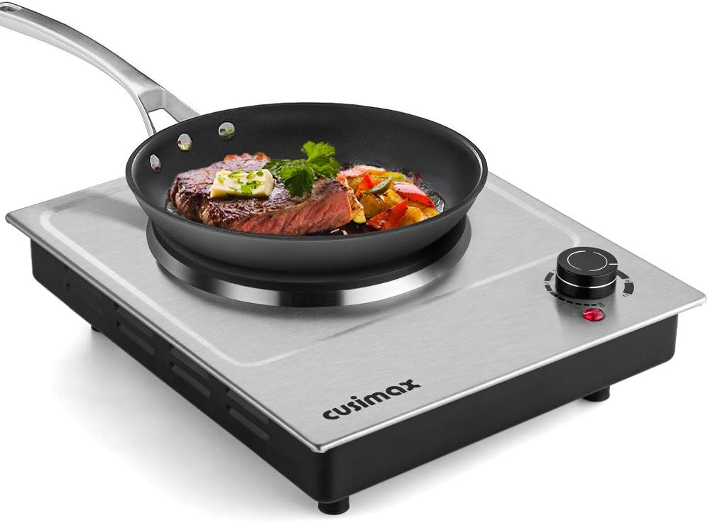 CUSIMAX 1800W Ceramic Electric Hot Plate for Cooking, Dual Control Infrared Cooktop, Double Burner, Portable Countertop Burner, Glass Plate Electric Cooktop, Silver, Stainless Steel-Upgraded Version