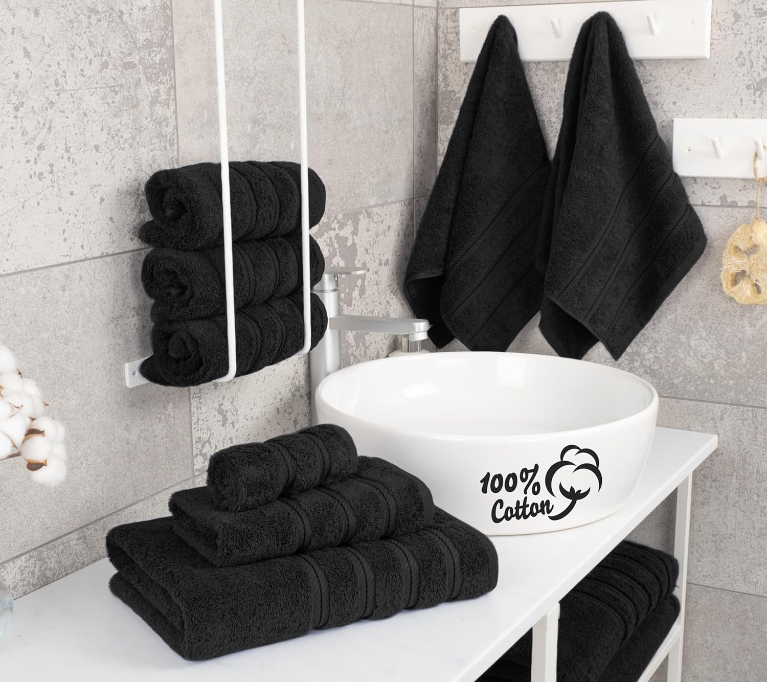 American Soft Linen Luxury 6 Piece Towel Set, 2 Bath Towels 2 Hand Towels 2 Washcloths, 100% Cotton Turkish Towels for Bathroom, Light Grey Towel Sets