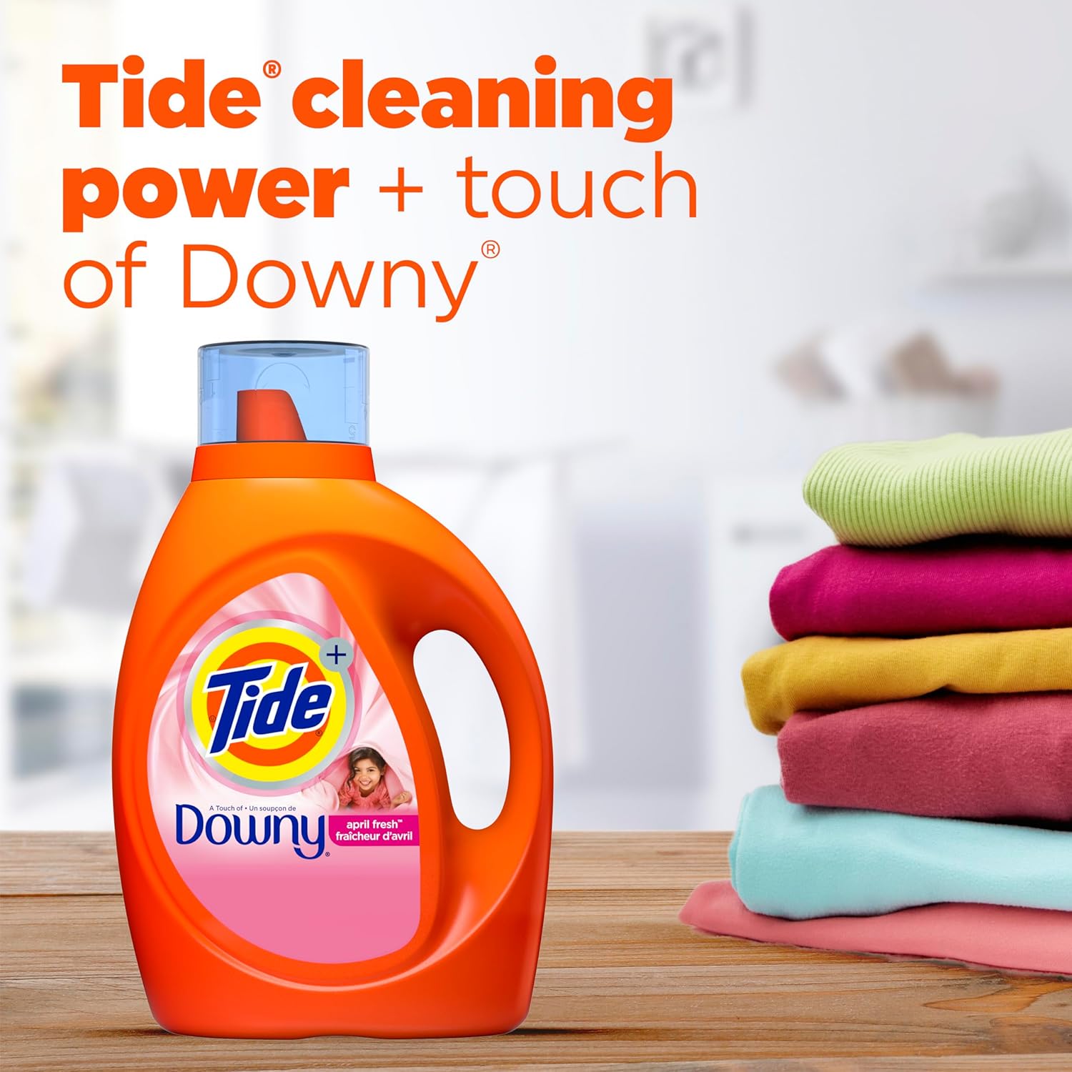 Tide plus Downy Liquid Laundry Detergent Soap, April Fresh Scent, HE Compatible, 94 Loads, 132 fl oz