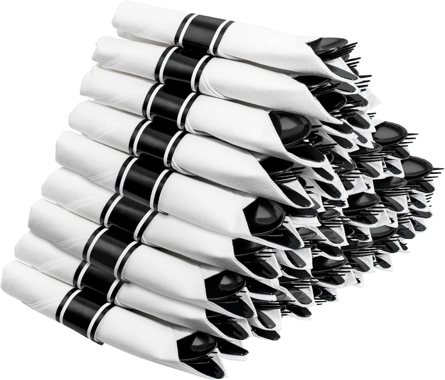 Supernal 60 Pack Pre Rolled Napkins with Gold Plastic Silverware, Premium Disposable Gold Wrapped Cutlery Set Includes: 60 Forks 60 Knives 60 Spoons 60 Napkin for Party