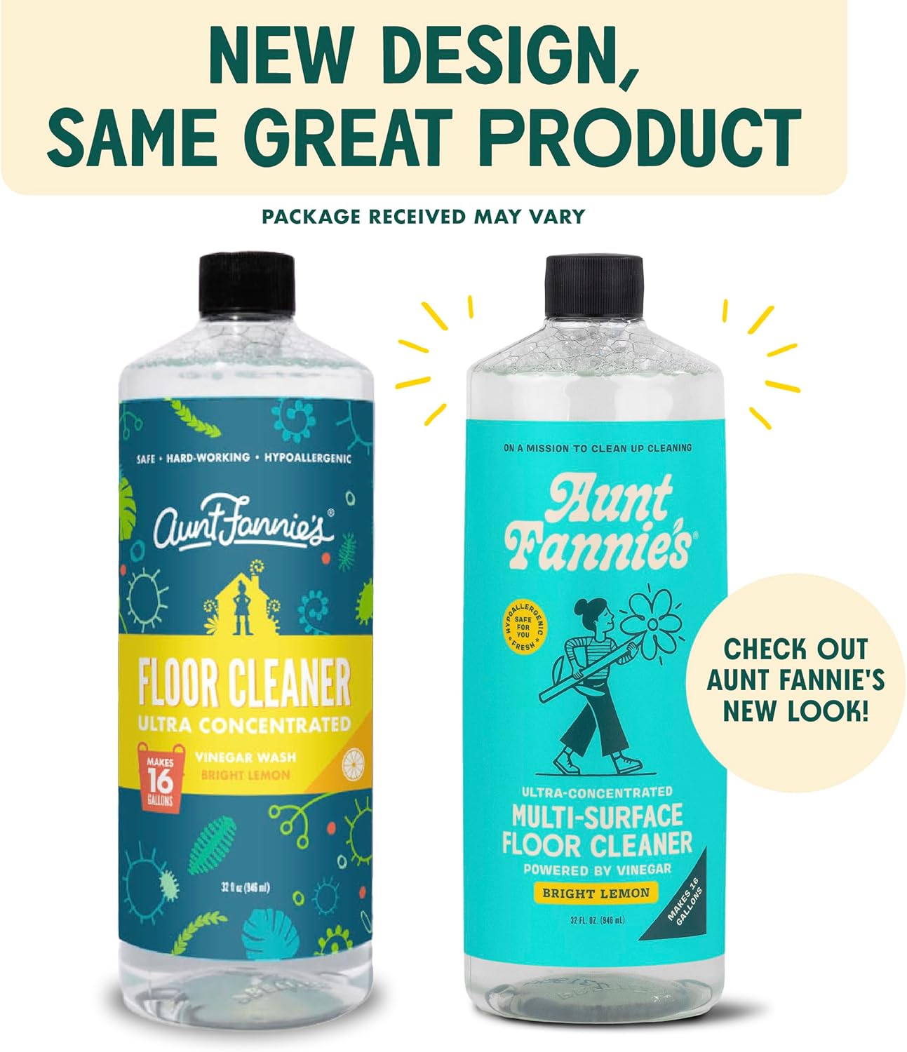 Aunt Fannie's Ultra Concentrated Floor Cleaner Vinegar Wash, Multi-Surface Floor Cleaner For Mopping, Makes 16 Gallons, Eucalyptus Scent, 32 oz. (Pack of 1), Packaging May Vary