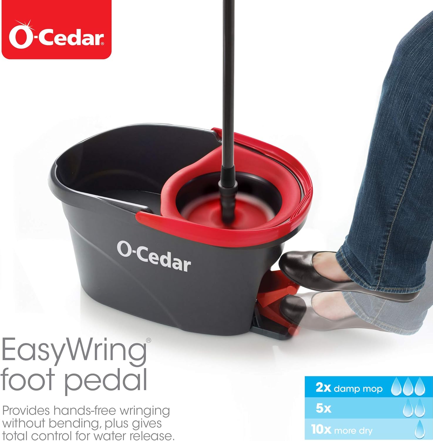 O-Cedar EasyWring Microfiber Spin Mop & Bucket Floor Cleaning System + 2 Extra Refills, Red/Gray
