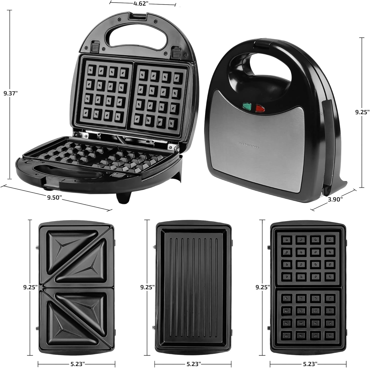 OVENTE Electric Sandwich Maker with Non-Stick Plates, Indicator Lights, Cool Touch Handle, Easy to Clean and Store, Perfect for Cooking Breakfast, Grilled Cheese, Tuna Melts and Snacks, Black GPS401B