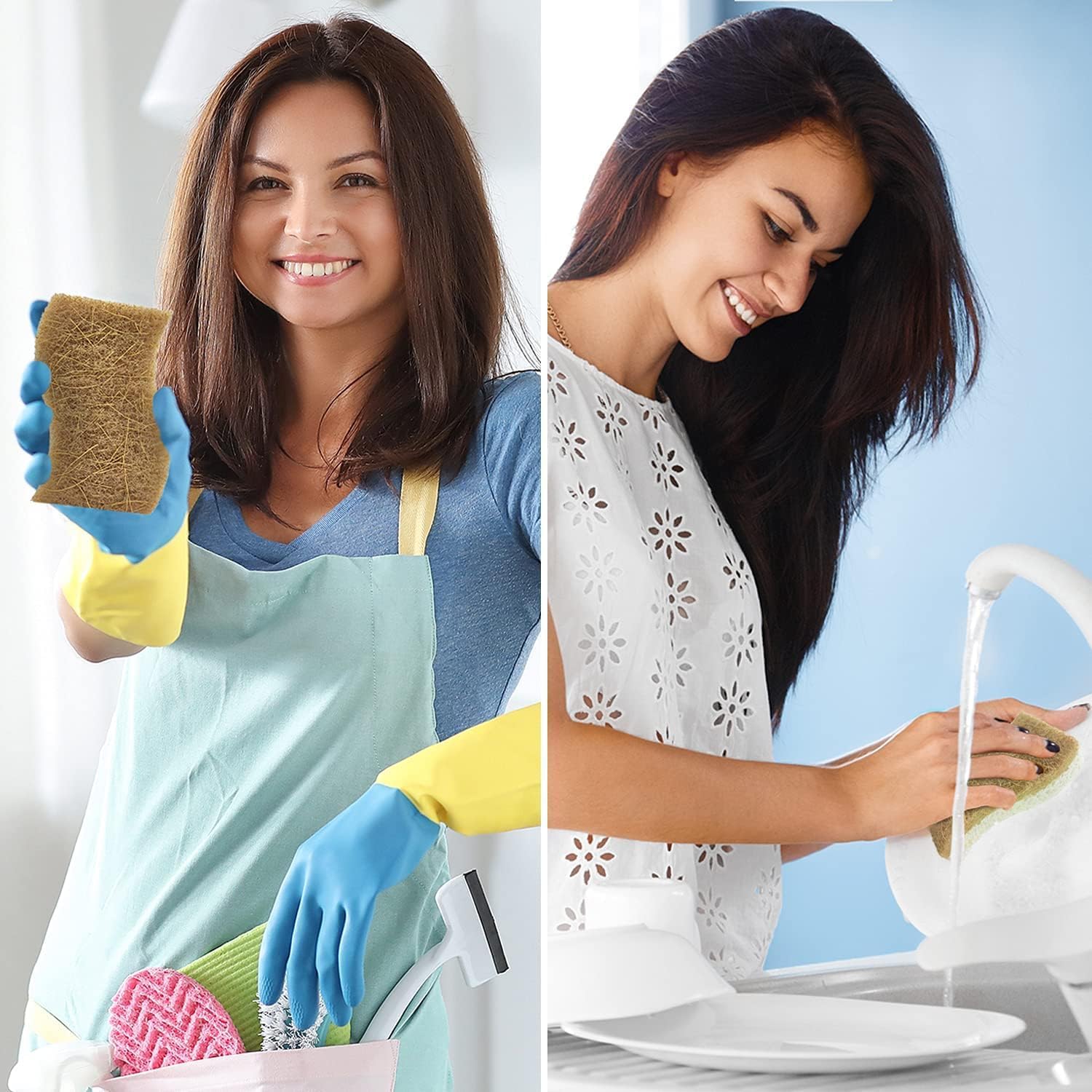 Natural Kitchen Sponge - Biodegradable Compostable Cellulose and Coconut Scrubber Sponge - Pack of 12 Eco Friendly Sponges for Dishes