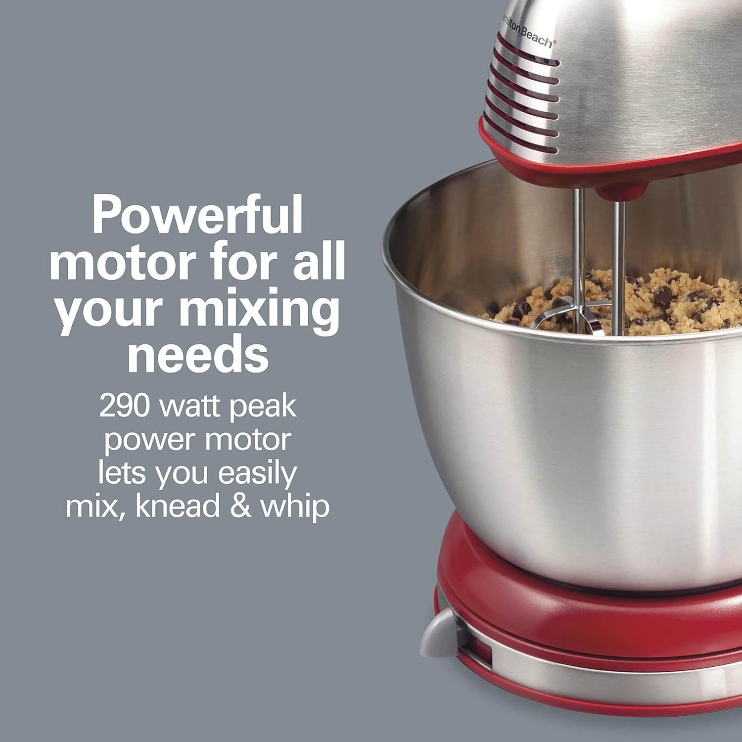 Hamilton Beach Classic Stand and Hand Mixer, 4 Quarts, 6 Speeds with QuickBurst, Bowl Rest, 290 Watts Peak Power, Black and Stainless