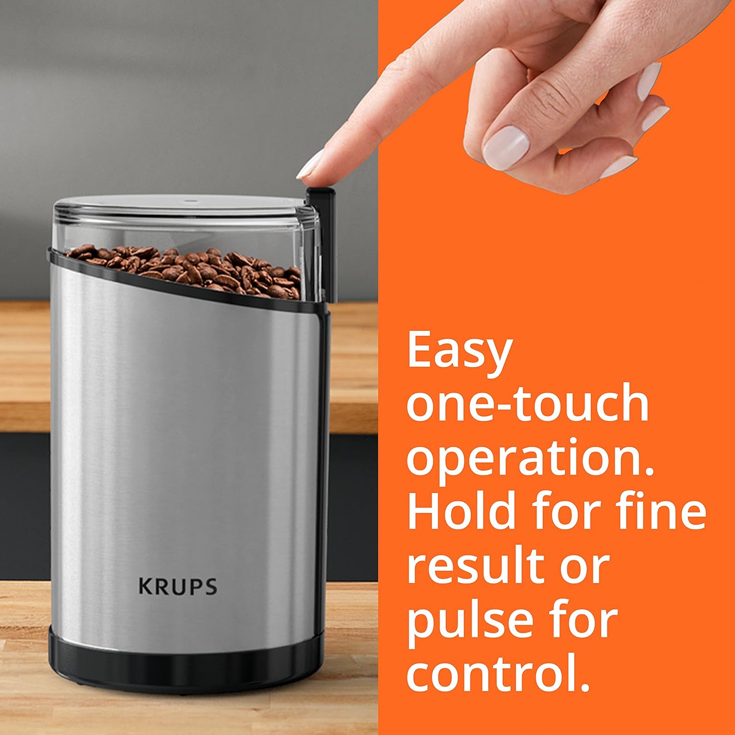 Krups One-Touch Coffee and Spice Grinder 3 Ounce Bean Hopper Easy to Use, One Touch Operation 200 Watts Coffee, Spices, Dry Herbs, Nuts, 12 Cup Black