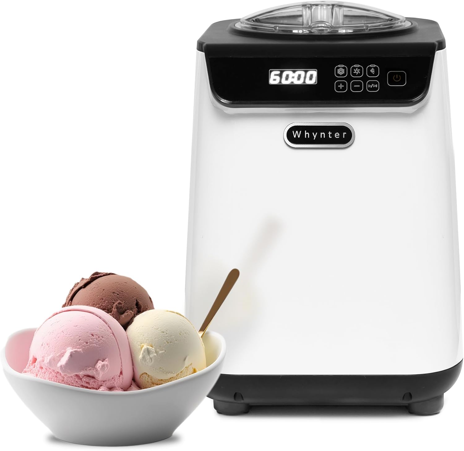 Whynter Ice Cream Maker Machine Automatic 2.1 Qt. upright with Built-in Compressor, LCD Digital Display & Timer, No Pre-Freezing, ICM-201SB, Stainless Steel