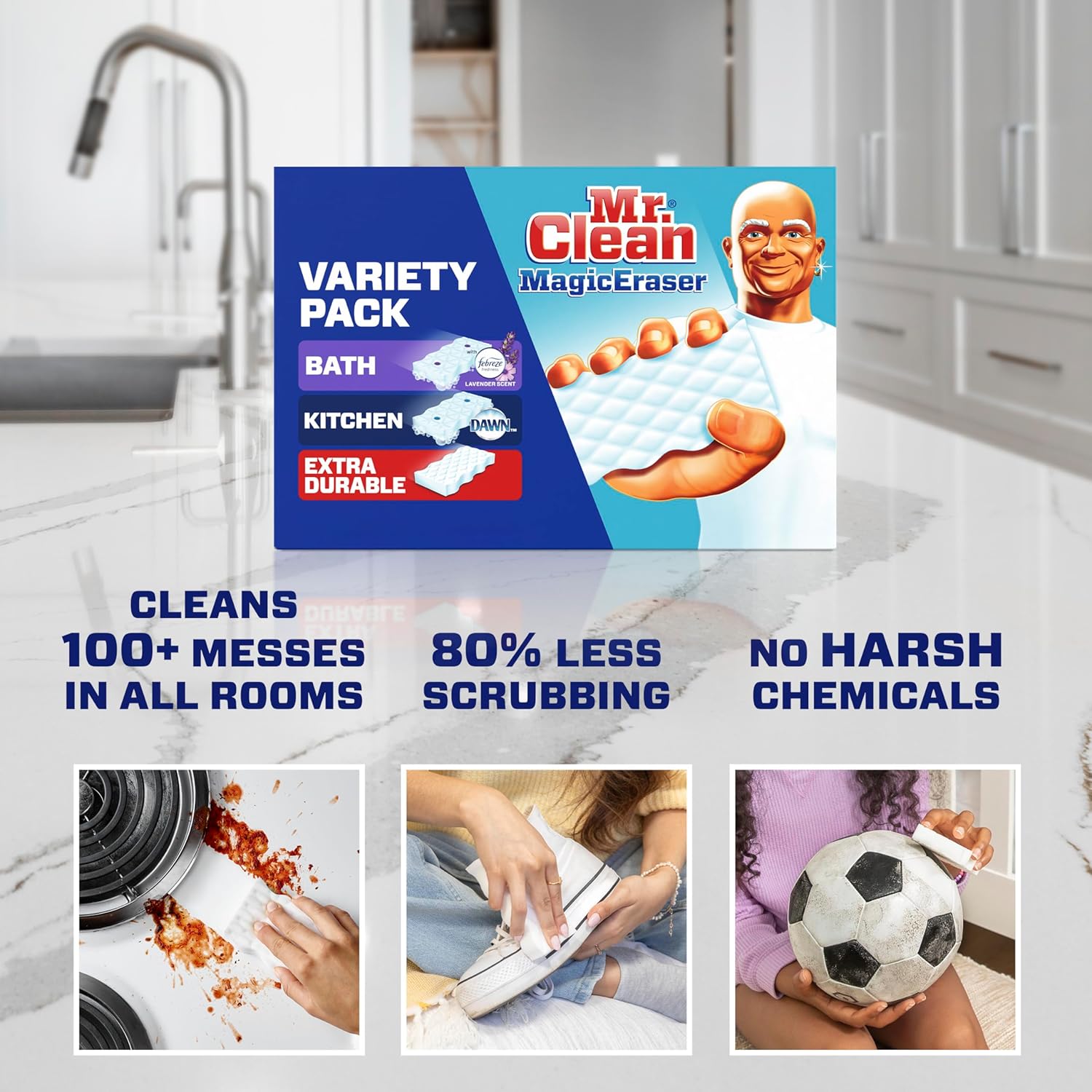 Mr. Clean Magic Eraser Extra Durable, Cleaning Pads with Durafoam, 4 count