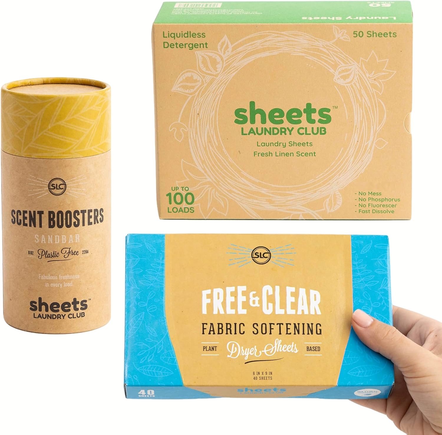 Sheets Laundry Club - 50 Fresh Linen(up to 100 loads) Laundry Detergent Sheets - 40 Lavender Dryer Sheets, 8oz Lavender Scent Booster Tube. Good for the earth and a breeze to use. Hypoallergenic