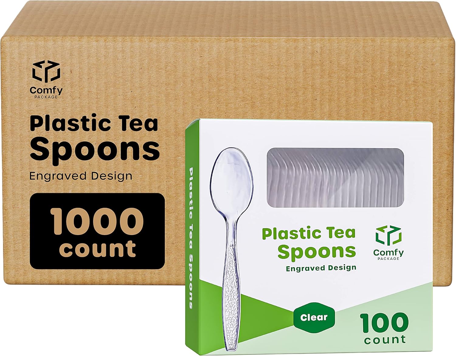 Comfy Package [100 Pack Clear Plastic Knives Heavy Duty with Engraved Design - Plastic Knives Disposable, Sturdy Plastic Silverware for Parties, Weddings, and Events