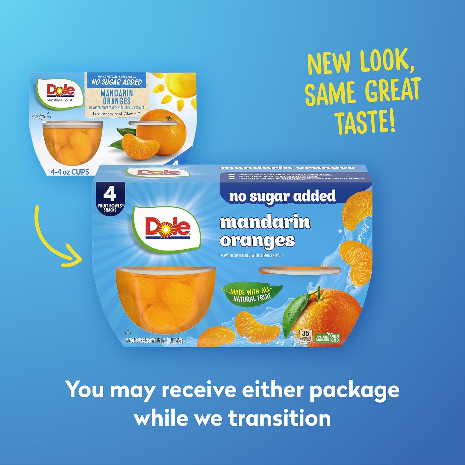 Dole Mandarin Oranges No Sugar Added Cups - 4-4 Oz