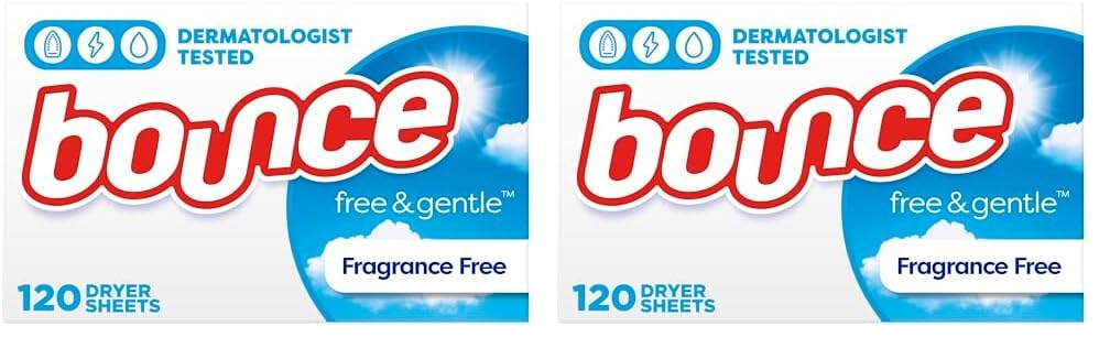 Bounce Free & Gentle Dryer Sheets, 240 Sheets, Unscented Fabric Softener Sheets, Hypoallergenic and Dermatologist Tested