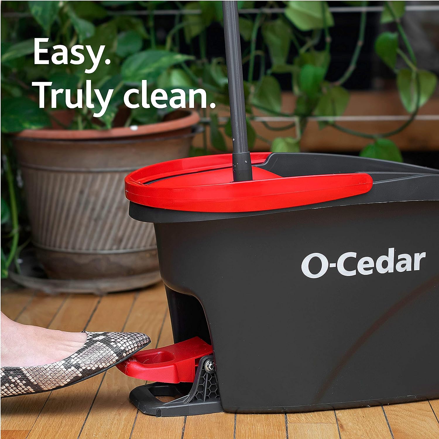 O-Cedar EasyWring Microfiber Spin Mop, Bucket Floor Cleaning System, Red, Gray
