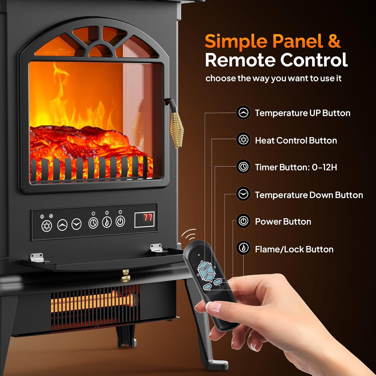 ROVSUN 1500W Electric Fireplace Stove, 22.4