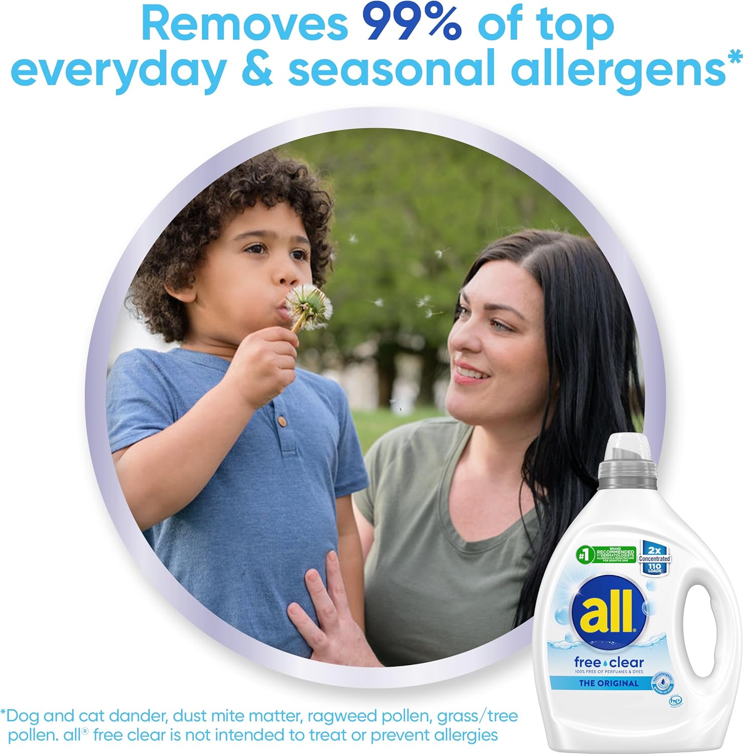 all Liquid Laundry Detergent, Free Clear for Sensitive Skin, Unscented and Hypoallergenic, 2X Concentrated, 110 Loads