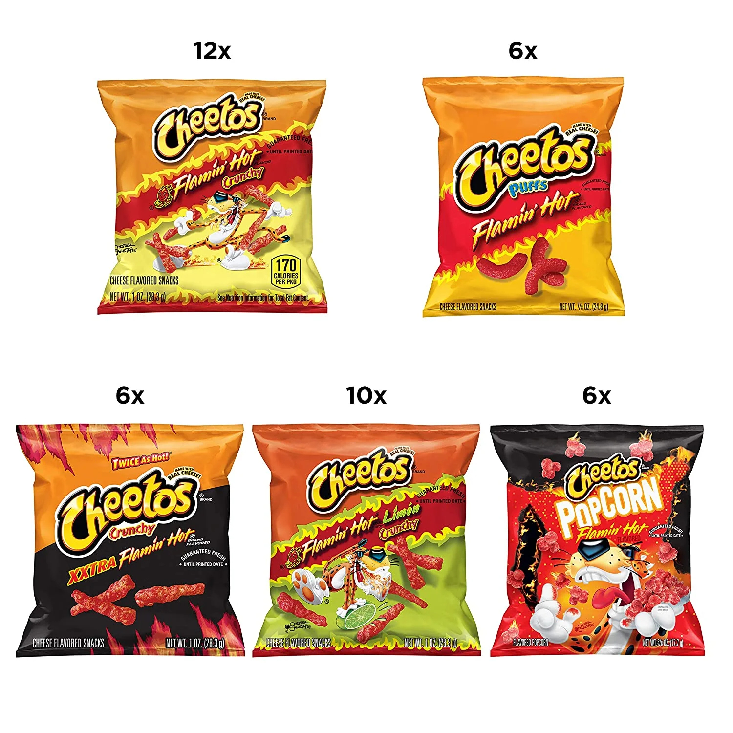 Cheetos Flamin' Hot Mix Variety Pack Snack Chips, 40 Count