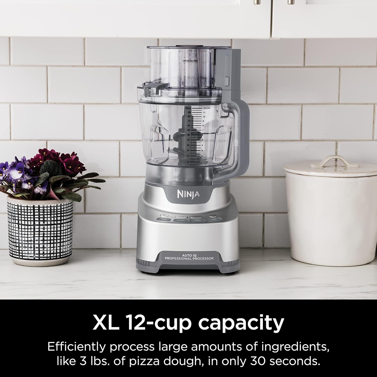Ninja Food Processor, Professional Plus, 1000 Peak Watts, 4 Functions for Chopping, Slicing, Purees & Dough with 9-Cup Processor Bowl, 3 Blades, Food Chute & Pusher, Silver, BN601