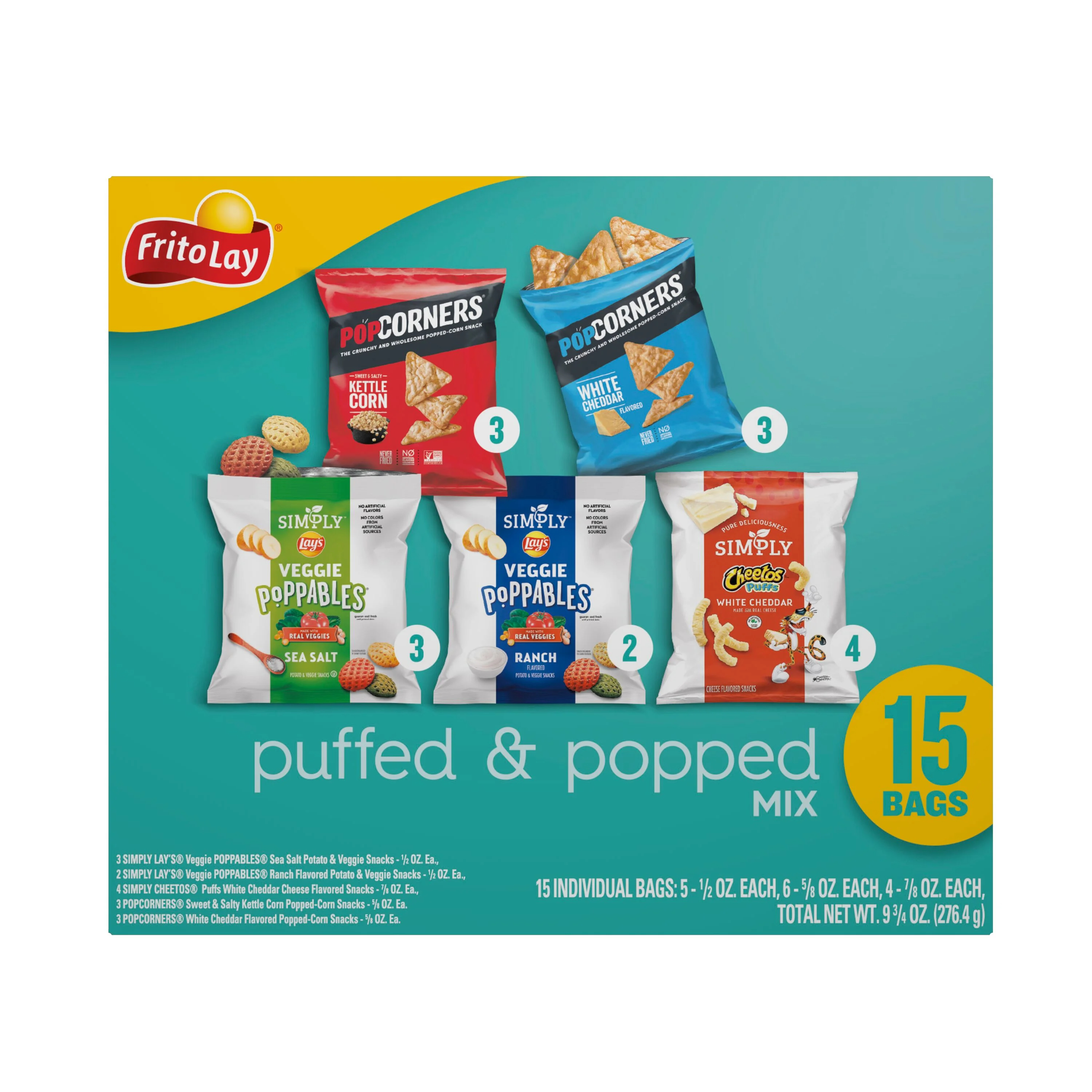 Frito Lay Puffed & Popped Mix Variety Pack, 9.75 oz, 15 Count