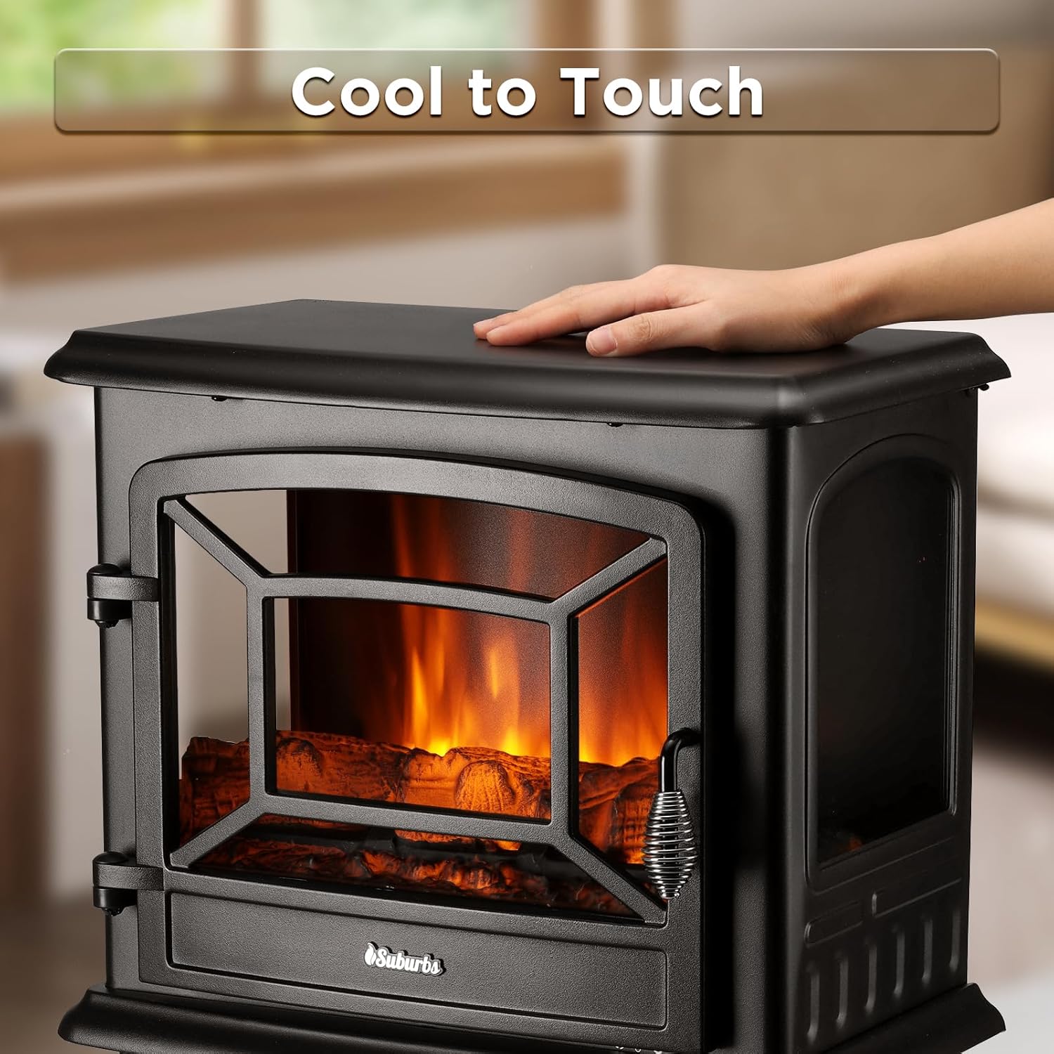 TURBRO Suburbs TS17 Compact Electric Fireplace Stove, 18” Freestanding Stove Heater with Realistic Flame - CSA Certified - Overheating Safety Protection - for Small Spaces - 1400W