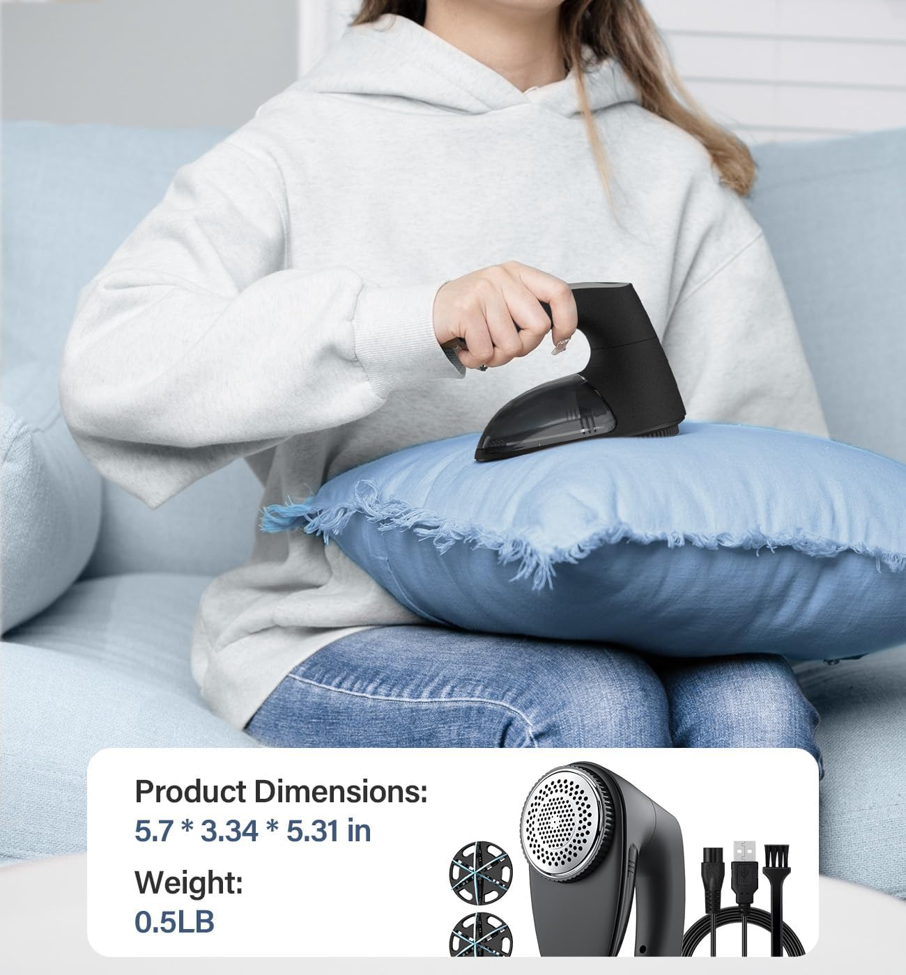 Bymore Fabric Shaver, Lint Shaver, Lint Remover Defuzzer Sweater Shaver for Clothes and Furniture(6-Leaf Blades,65mm Mesh,2 Blades Extra)