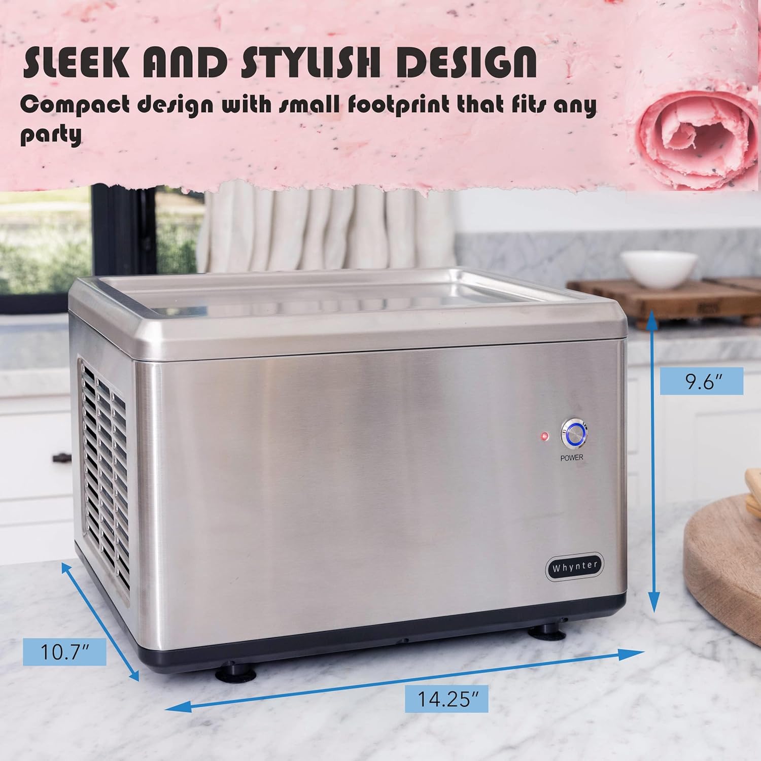 Whynter Ice Cream Maker Machine Automatic 2.1 Qt with Built-in Compressor, LCD Digital Display & Timer, No Pre-Freezing, ICM-200LS, Stainless Steel