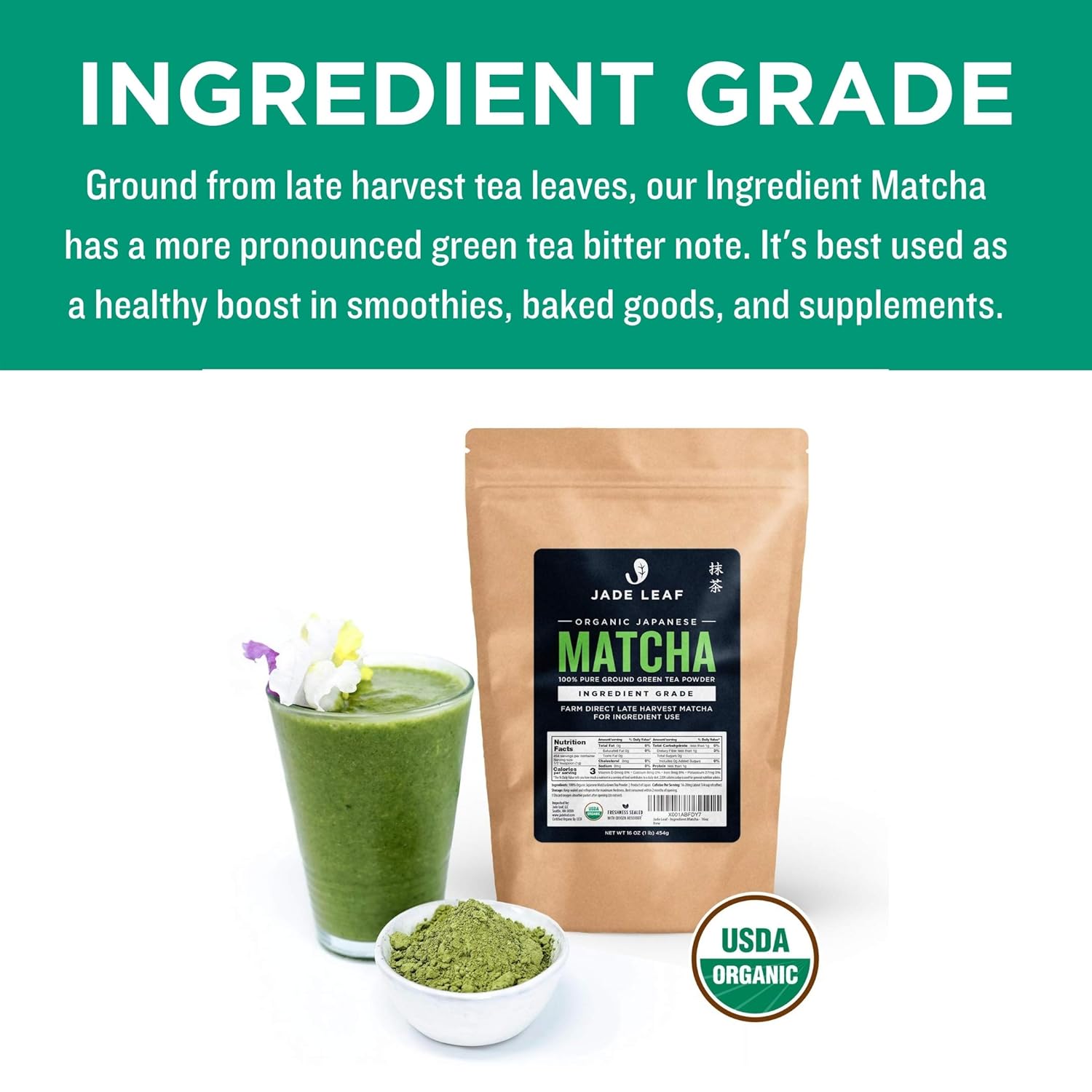 Jade Leaf Matcha Organic Green Tea Powder - Culinary Grade Premium Second Harvest - Authentic Japanese Origin (1.06 Ounce Pouch)