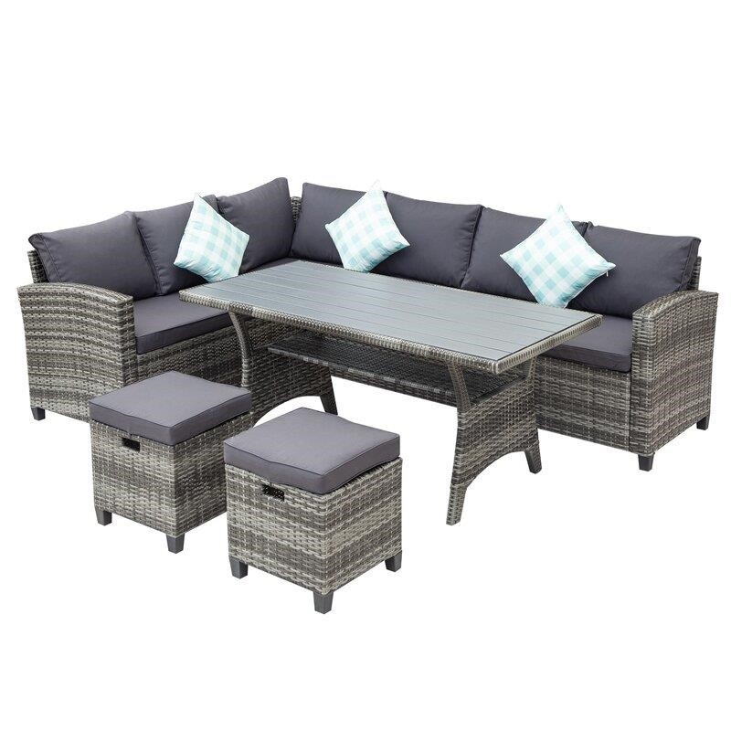 Burgas Wicker/Rattan 7 - Person Seating Group with Cushions