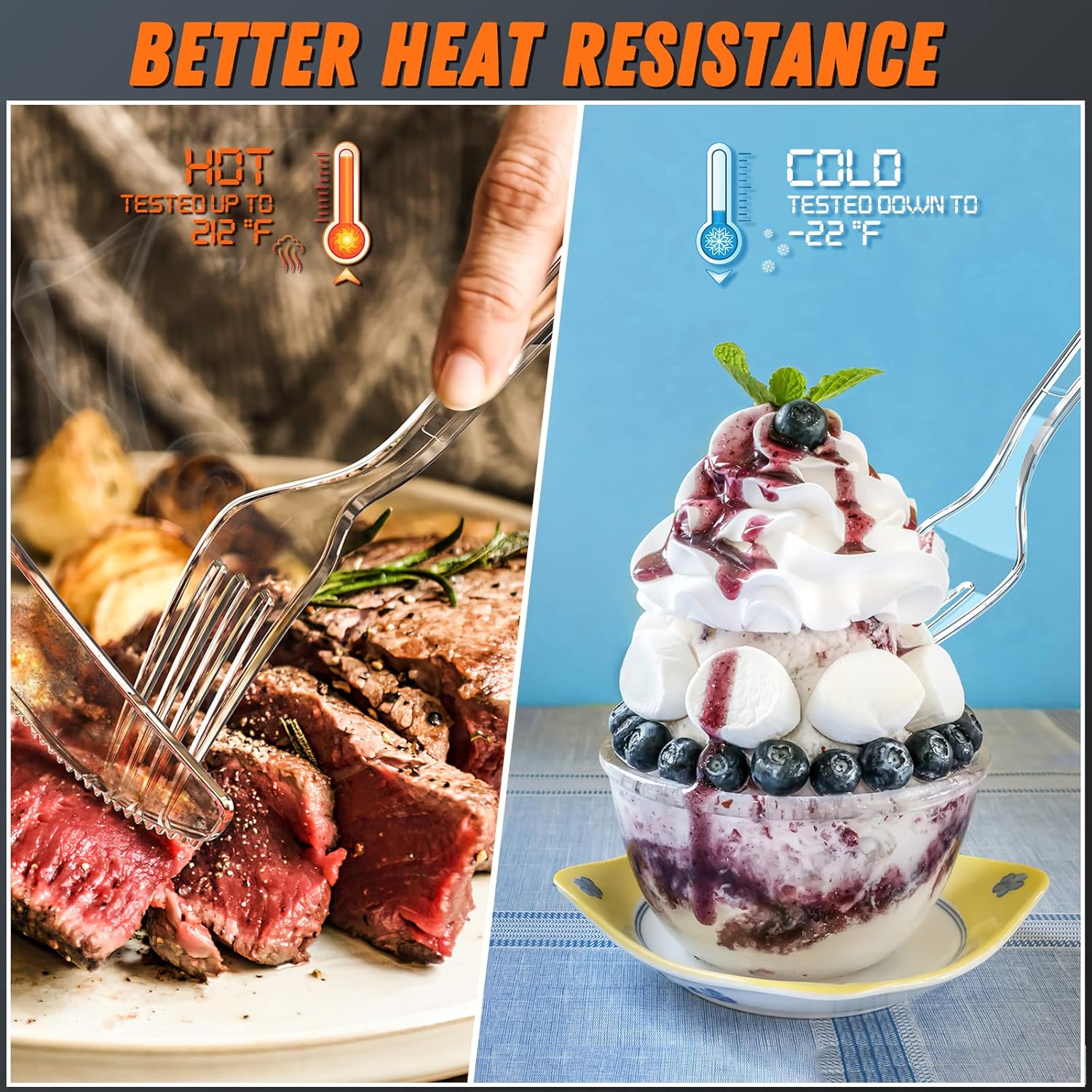 360 Count Plastic Silver Ware Heavy Duty, 120 Forks, 120 Spoons, 120 Knives, Heat Resistant & BPA Free Disposable SilverWare, Disposable Cutlery set, Premium Clear Utencils for Party Supply