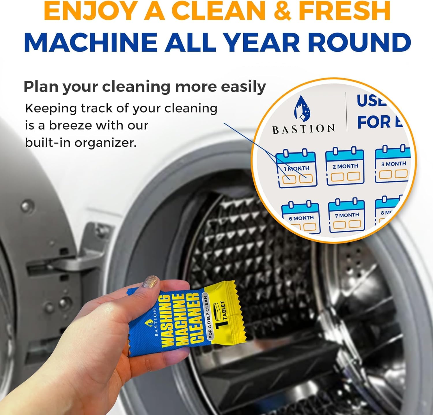 Washing Machine Cleaner Tablets 24 pack Powerful Descaler -Deep Cleaning for HE Front Loader & Top Load Washer Septic Safe Eco-Friendly Deodorizer Clean Drum & Laundry Tub Seal- Year's Supply