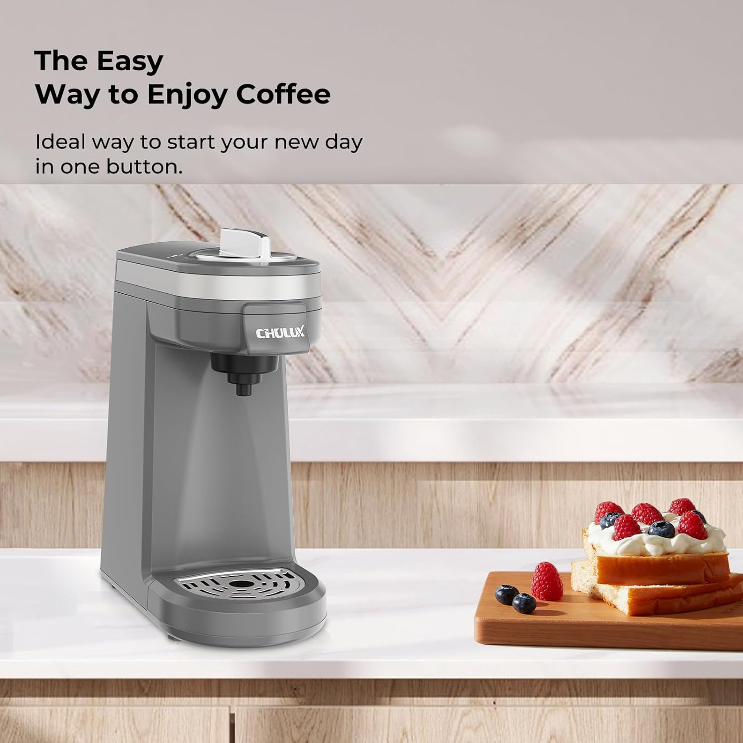 CHULUX Single Serve Coffee Maker for K Capsule and Ground Coffee, Single Cup Coffee Machine, Black