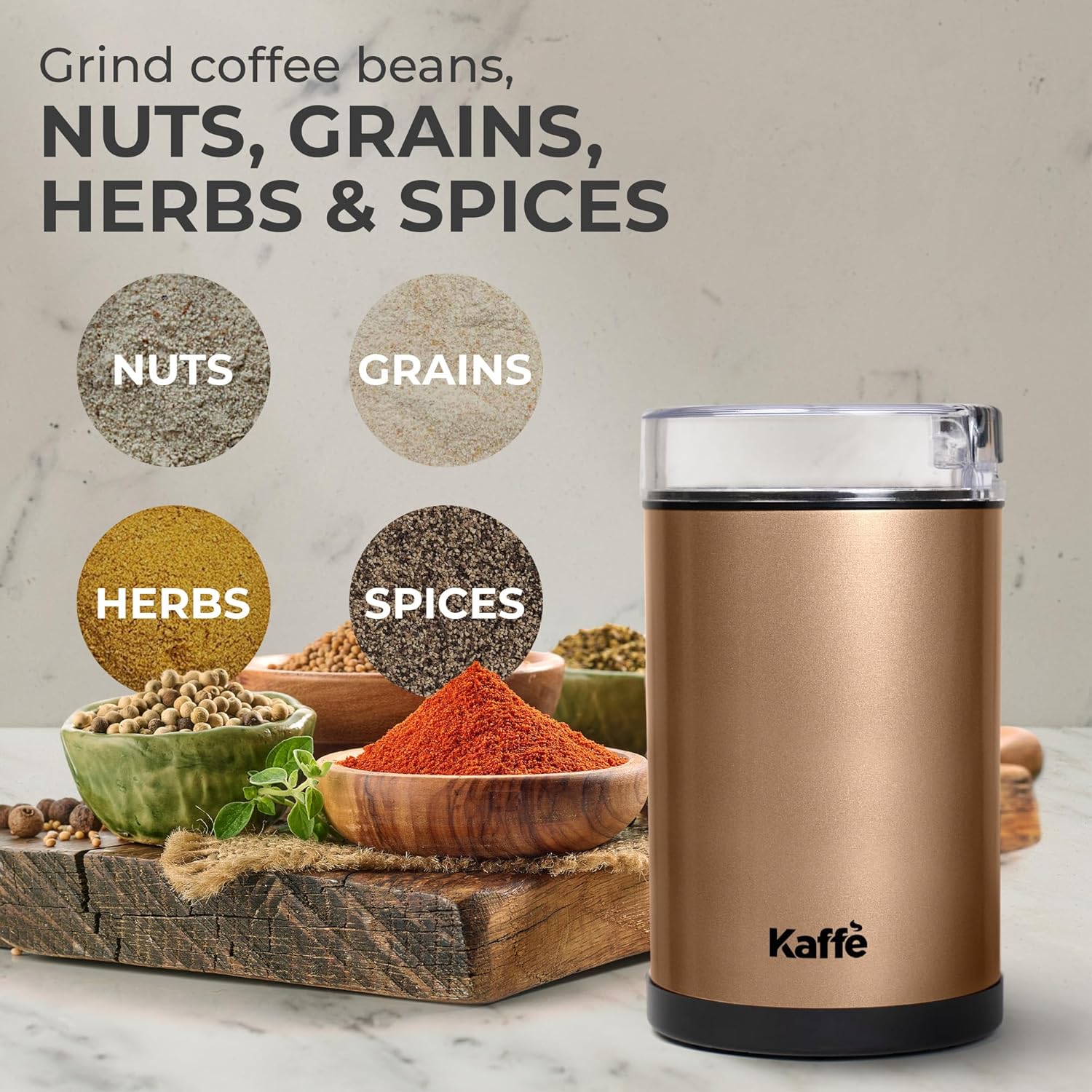 Kaffe One-Touch Coffee Grinder Electric w/Cleaning Brush (3 oz) - Coffee Grinders for Home Use - Up to 12 Cups of Coffee per Grind - Easy On/Off Coffee Bean Grinder - Black
