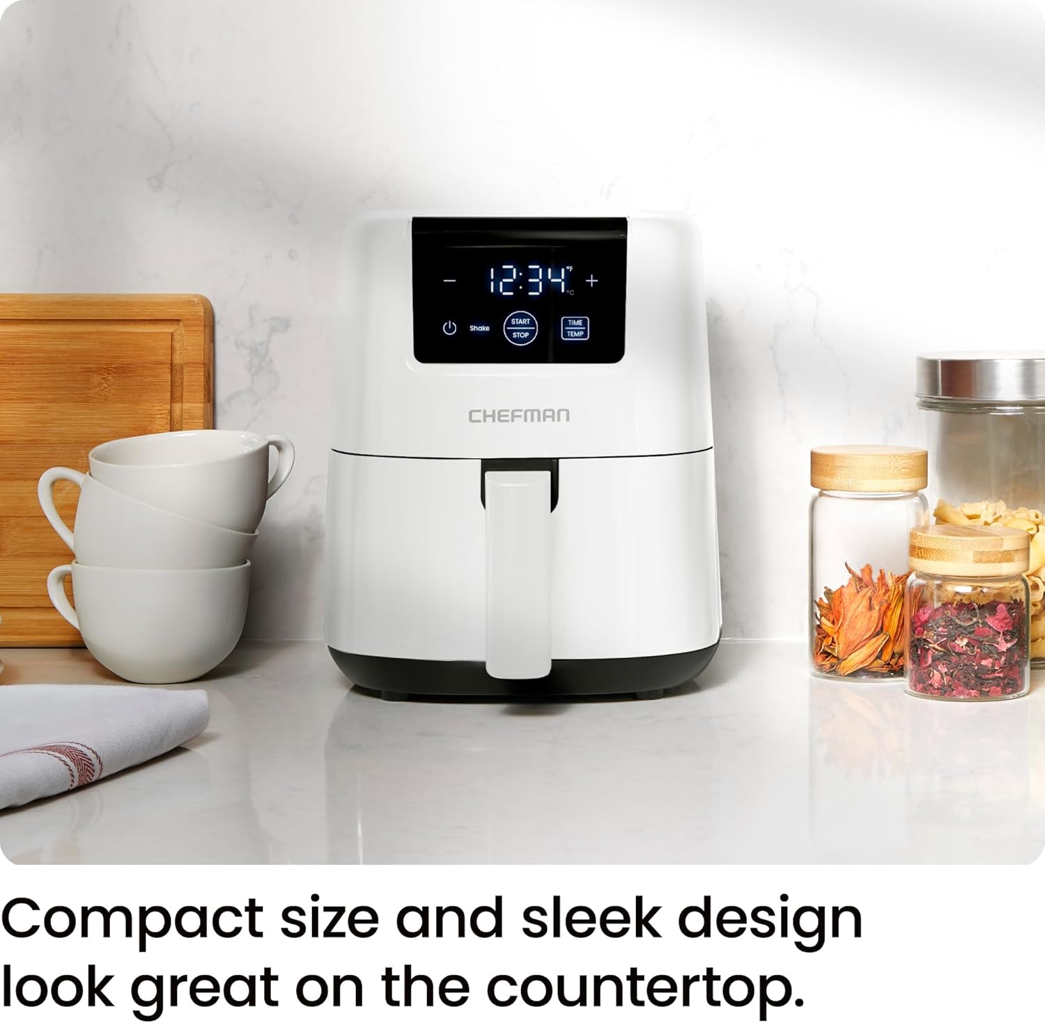 CHEFMAN 2 Qt Mini Air Fryer – Digital Space-Saving Compact Air Fryer with Nonstick and Dishwasher Safe Basket, Quick & Easy Meals in Minutes, Features Digital Timer and Shake Reminder – Grey