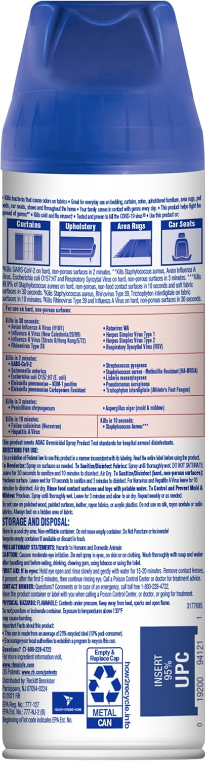 Lysol Fabric Disinfectant Spray, Sanitizing and Antibacterial Spray, For Disinfecting and Deodorizing Soft Furnishings, Lavender Fields 15 Fl. Oz (Pack of 3)