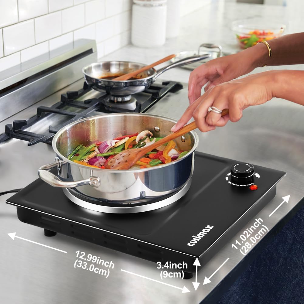 CUSIMAX 1800W Ceramic Electric Hot Plate for Cooking, Dual Control Infrared Cooktop, Double Burner, Portable Countertop Burner, Glass Plate Electric Cooktop, Silver, Stainless Steel-Upgraded Version