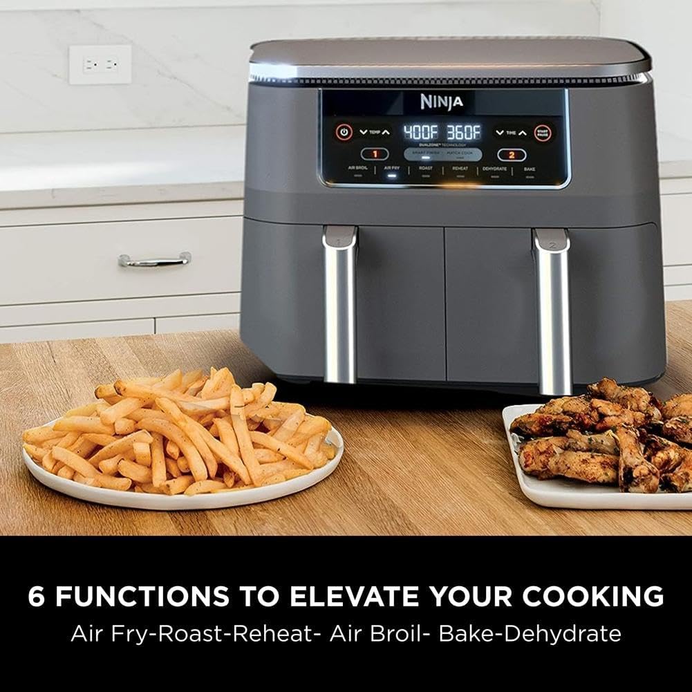 Ninja Air Fryer, Thermometer, Roast, Bake, Air Fry, Crisps, Broil, Reheats, Keep Warm, 10-in-1, Fries, Frozen Food, Veggies, and Meat, Quick Meals, Healthy Meals, Less Oil, 10 QT, Grey, DZ550
