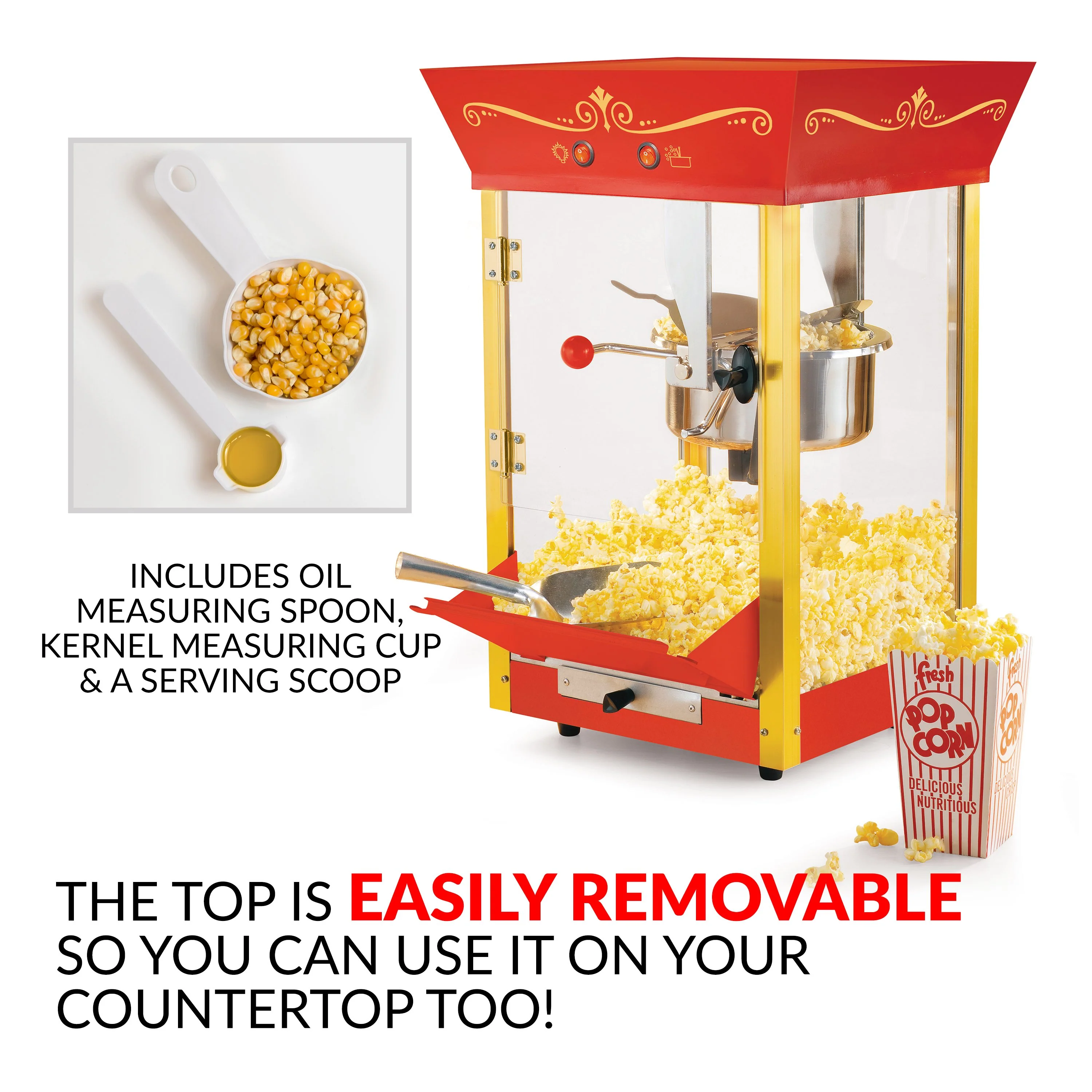 Vintage Professional Popcorn Cart - NEW 8-Ounce Kettle - 53 Inches Tall