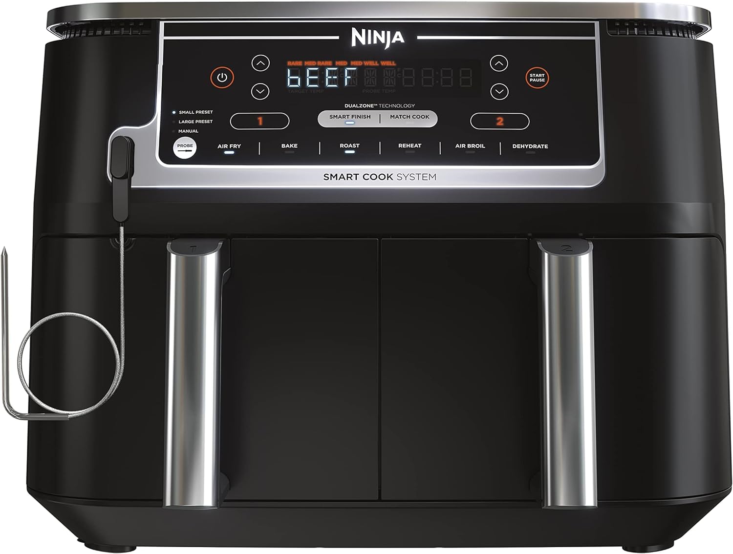 Ninja Air Fryer, Thermometer, Roast, Bake, Air Fry, Crisps, Broil, Reheats, Keep Warm, 10-in-1, Fries, Frozen Food, Veggies, and Meat, Quick Meals, Healthy Meals, Less Oil, 10 QT, Grey, DZ550