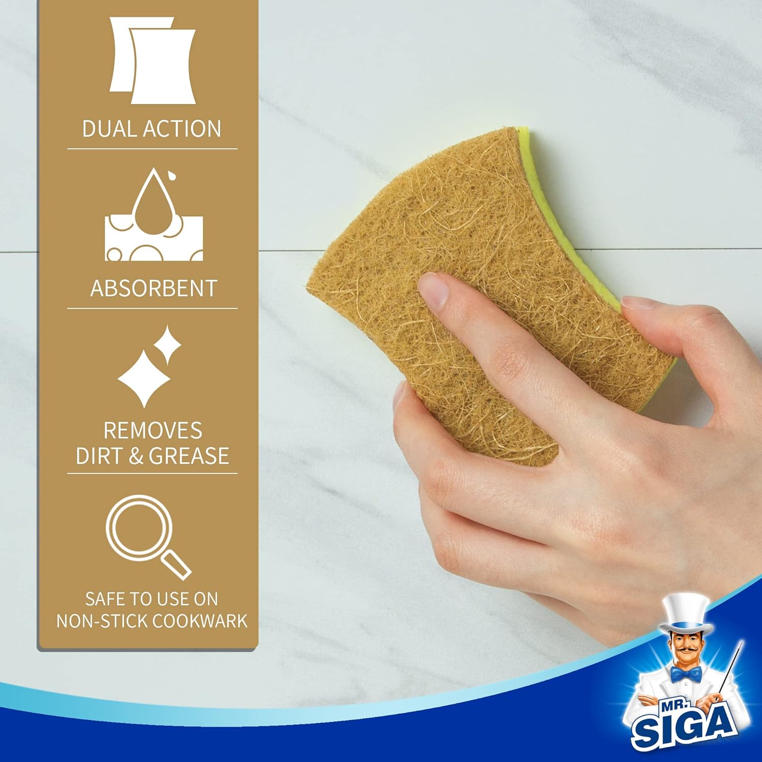 MR.SIGA Non-Scratch Cellulose Scrub Sponge, Dual-Sided Dishwashing Sponge for Kitchen, 12 Pack