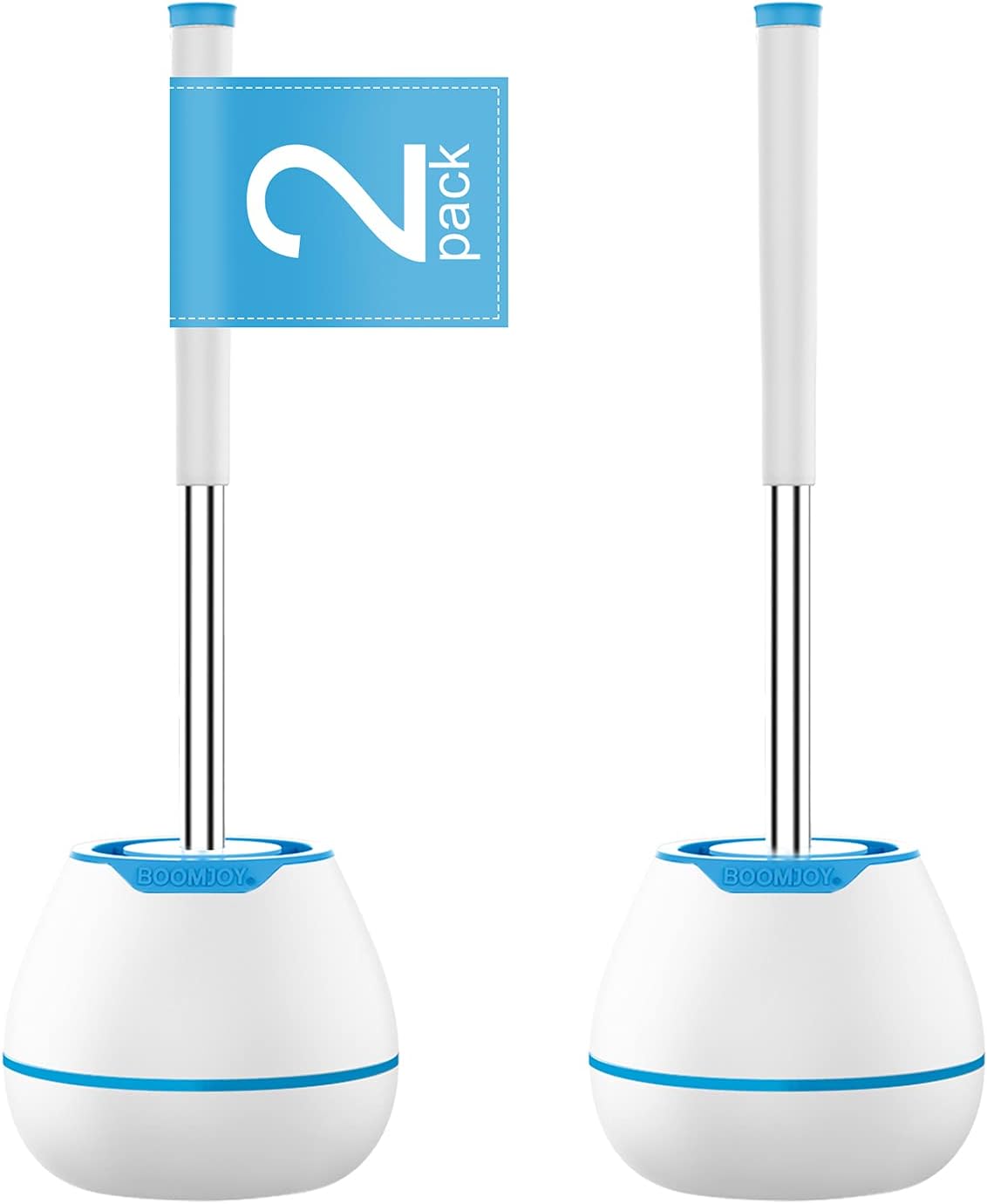 BOOMJOY Toilet Brush and Holder Set, Silicone Toilet Bowl Cleaner Brush, Bathroom Cleaning Bowl Brush Kit with Tweezers, Bathroom Accessories with Aluminum Handle - White